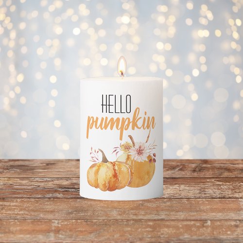 Modern Hello Pumpkin Orange Pumpkin With Flowers Pillar Candle