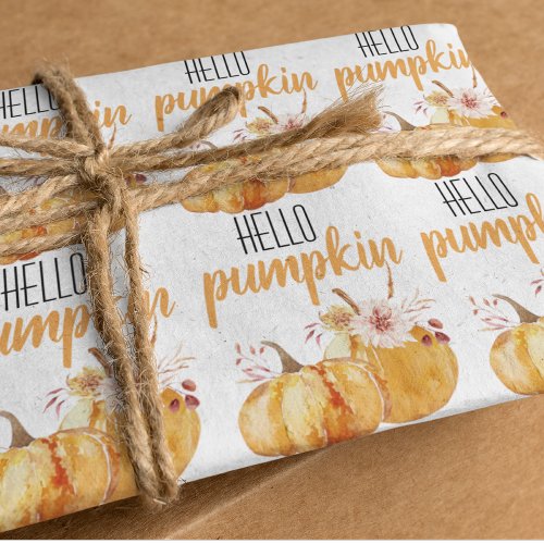 Modern Hello Pumpkin Orange Pumpkin With Flowers Wrapping Paper