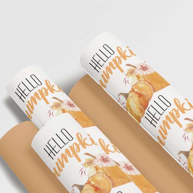 Modern Hello Pumpkin Orange Pumpkin With Flowers Wrapping Paper Sheets (Creator Uploaded)