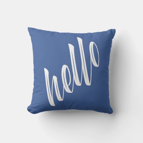 Modern Hello Script Blue Throw Pillow