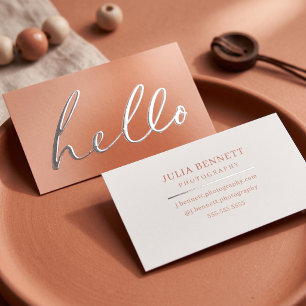 Modern "Hello" Script Foil Business Cards