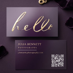 Modern "Hello" Script Foil Business Cards