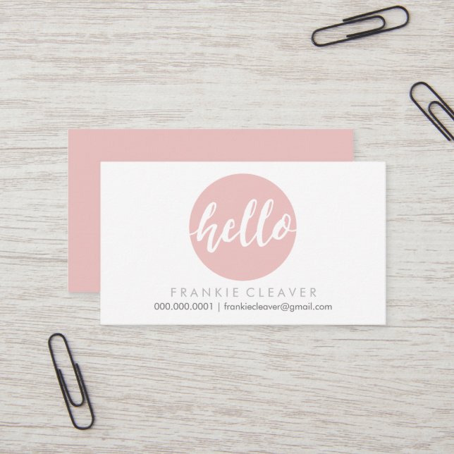 MODERN HELLO SCRIPT hand drawn bold spot baby pink Business Card (Front/Back In Situ)