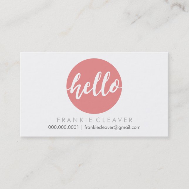 MODERN HELLO SCRIPT hand drawn bold spot coral Business Card (Front)