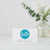 MODERN HELLO SCRIPT hand drawn bold spot turquoise Business Card (Standing Front)