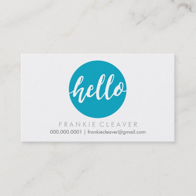MODERN HELLO SCRIPT hand drawn bold spot turquoise Business Card (Front)