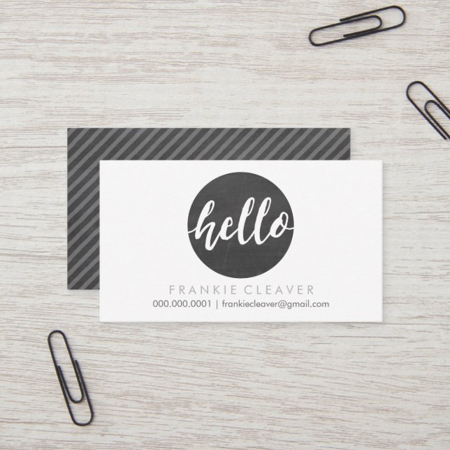 MODERN HELLO SCRIPT handdrawn bold spot chalkboard Business Card (Front/Back In Situ)