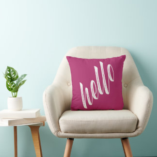Modern Hello Script Magenta Throw Pillow