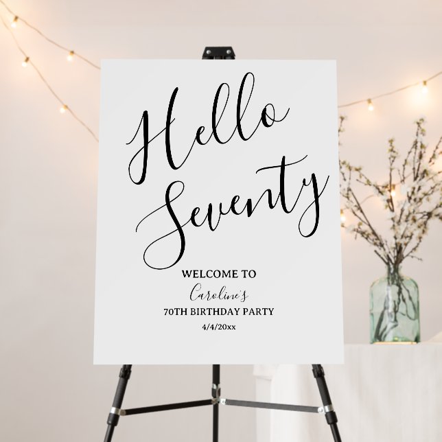 Modern Hello Seventy 70th Birthday Party Welcome  Foam Board (In Situ (Stand))