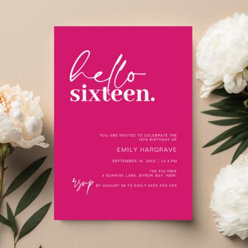 Modern Hello Sixteen Birthday Party Invitation