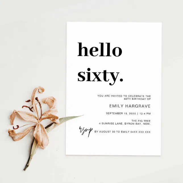 Modern Hello Sixty 60th Birthday Party Invitation Zazzle