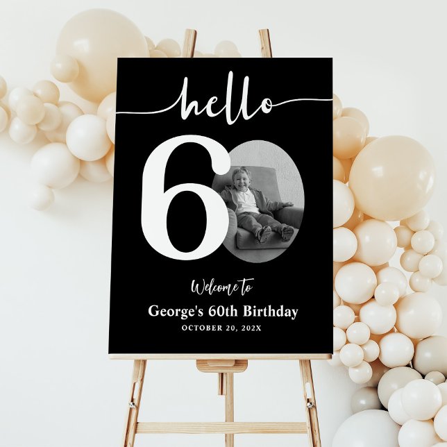 Modern Hello Sixty 60th Birthday Photo Welcome Foam Board (Creator Uploaded)