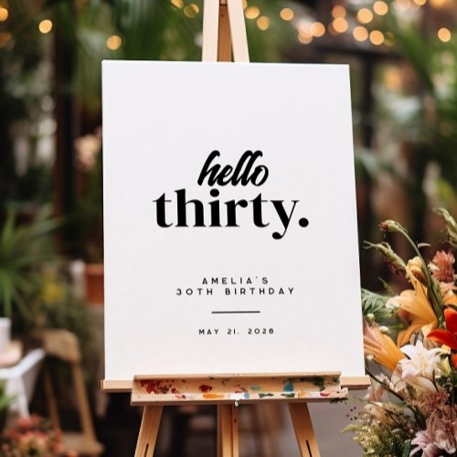 Modern Hello Thirty 30th Birthday Welcome Sign