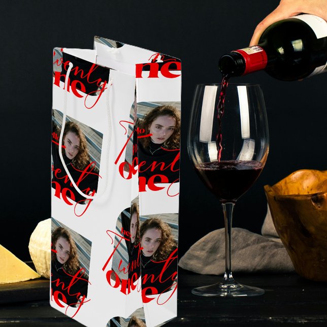 Modern Hello Twenty One Birthday Image Pattern Wine Gift Bag (Creator Uploaded)