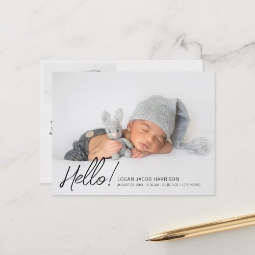 Modern Hello Two Photos Birth Announcement Postcard