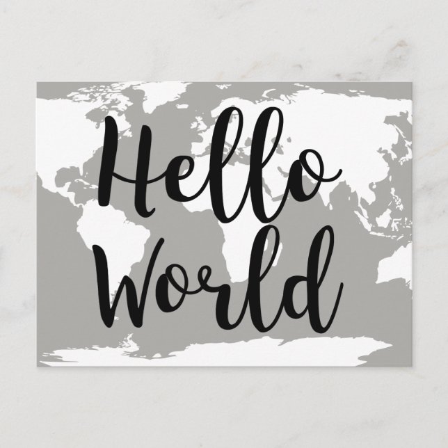 Modern Hello World Map Silhouette Postcard (Front)