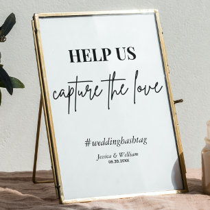 Modern Help us Capture The Love   Wedding Hashtag  Poster