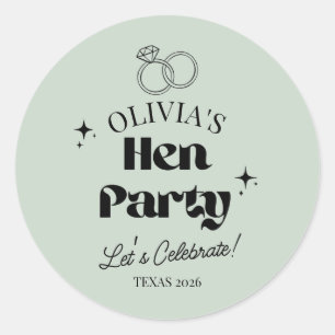 Modern Hen Party Custom Name Sage Color Classic Round Sticker