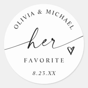 Modern Her Favorite Handwriting Wedding Treat Bag Classic Round Sticker
