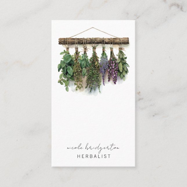 Modern Herbalist Hanging Dried Plants Naturopath Business Card (Front)