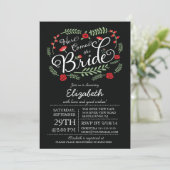 Modern Here Comes The Red Bride Floral Invitation (Standing Front)