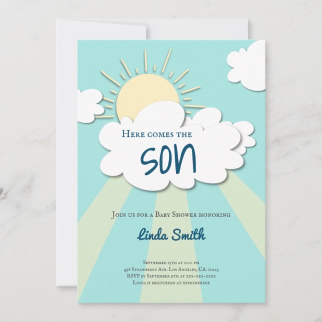 Modern Here Comes the Son Boy Baby Shower Invitation (Front)