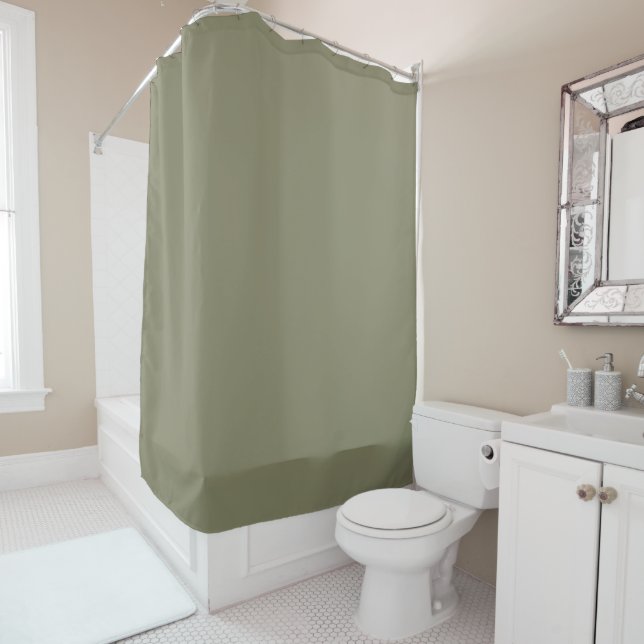 Modern Heritage Solid Deep Sage Shower Curtain (In Situ)