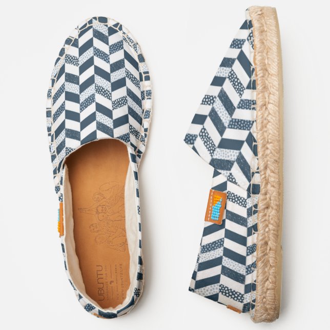 Modern Herringbone Aegean Blue White Pattern Espadrilles (Side)