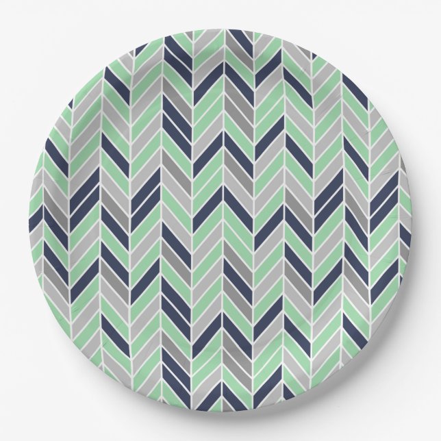 Modern Herringbone Chevron Geometric Pattern Paper Plates (Front)