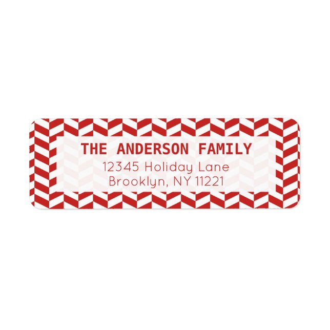 Modern Herringbone Chevron Red White Pattern Label (Front)