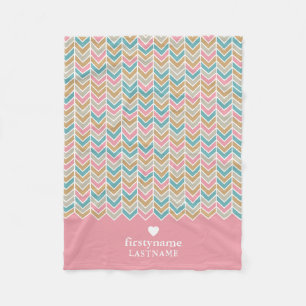 Modern Herringbone Pattern - Pink Blue Gold Fleece Blanket