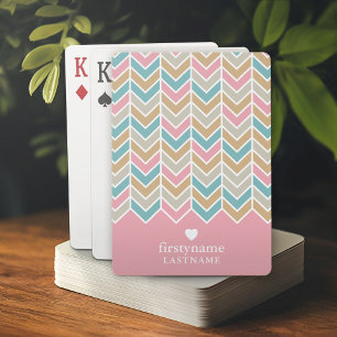 Modern Herringbone Pattern - Pink Blue Gold Poker Cards