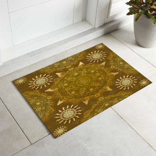 Modern hexa golden ursidae mandala art doormat