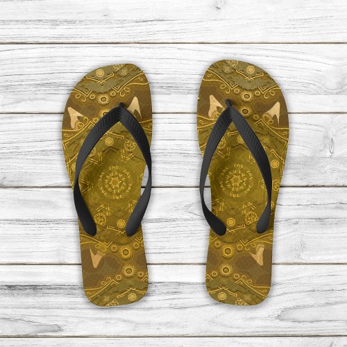 Modern hexa golden ursidae mandala art flip flops