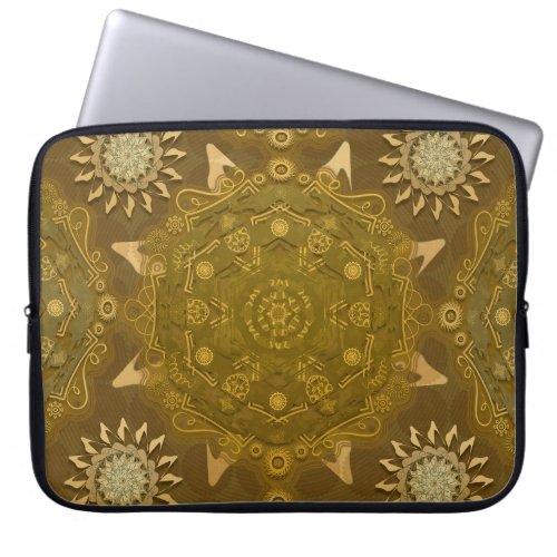 Modern hexa golden ursidae mandala art laptop sleeve