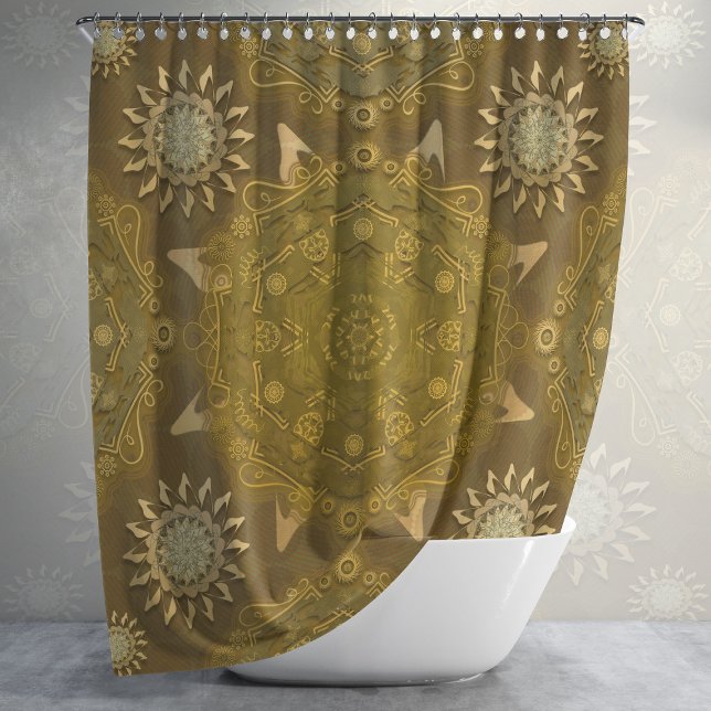 Modern hexa golden ursidae mandala art  shower curtain (Creator Uploaded)