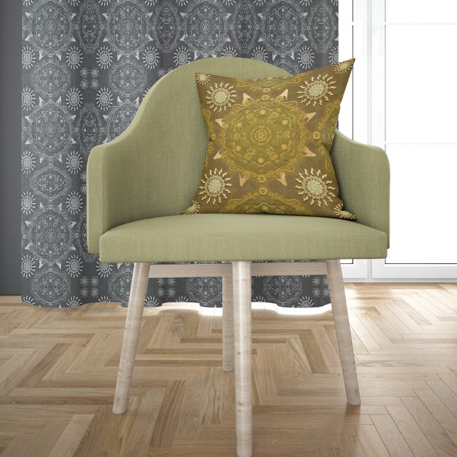 Modern hexa golden ursidae mandala art  throw pillow (Creator Uploaded)