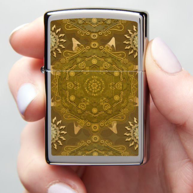 Modern hexa golden ursidae mandala art zippo lighter (In Hand)
