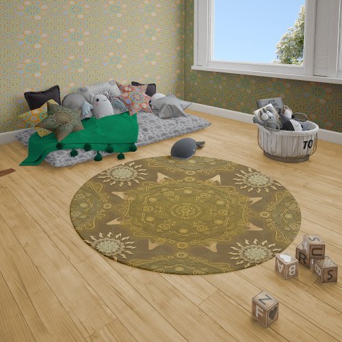 Modern hexa golden ursidae mandala indoor rug