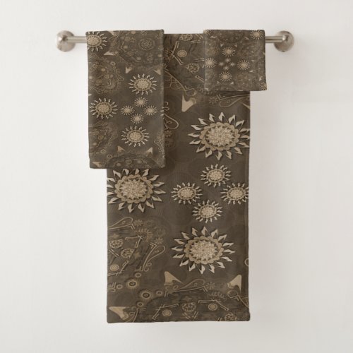 Modern hexa sepia golden ursidae mandala art bath towel set