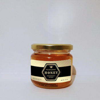 Modern Hexagon Branch  Gold Bee Honey Jar Label by Makidzona at Zazzle