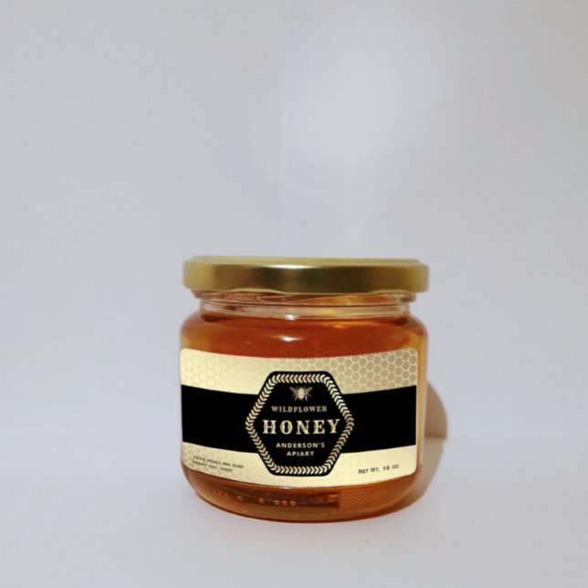 Modern Hexagon branch  gold bee honey jar Label (Creator Uploaded)