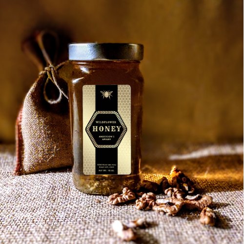 Modern Hexagon branch  gold bee honey jar  Label