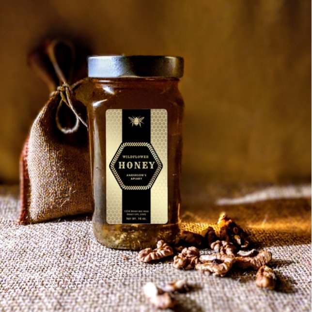 Modern Hexagon branch  gold bee honey jar  Label (Creator Uploaded)