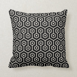 Modern Hexagon Honeycomb Pattern Black Throw Pillow