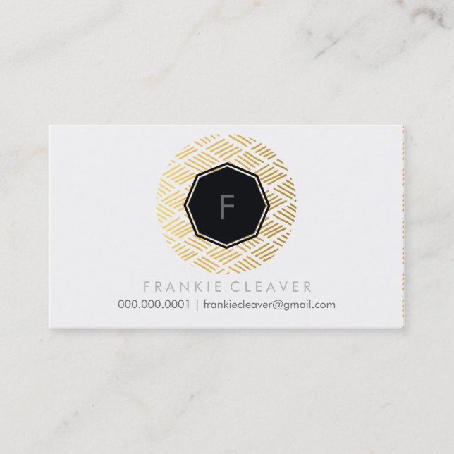 MODERN HEXAGON monogram spot gold sketched pattern Business Card (Front)