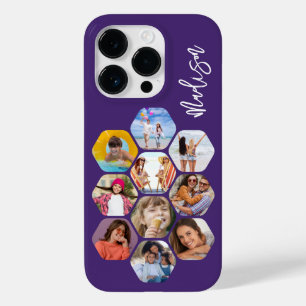 Modern Hexagon Photo Collage Personalized Name Case-Mate iPhone 14 Pro Case