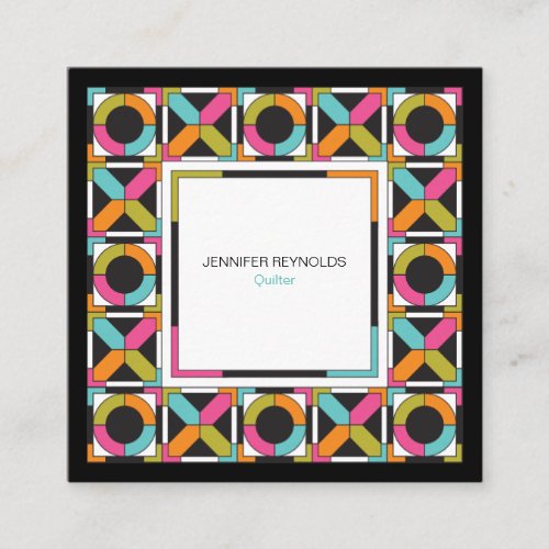 Modern Hexagon Quilt Pattern Square Business Card