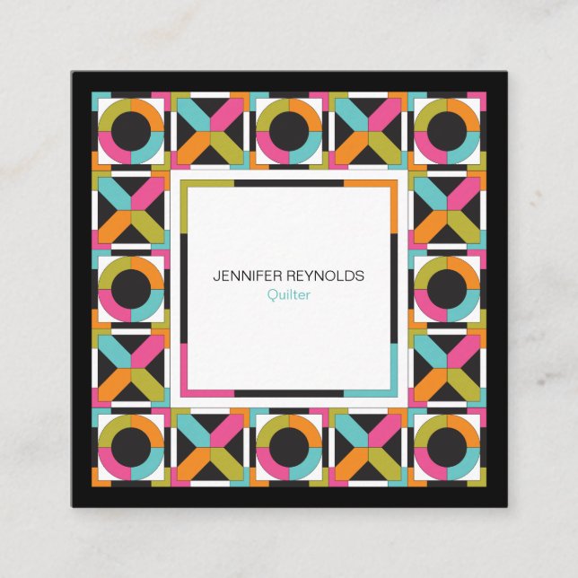 Modern Hexagon Quilt Pattern Square Business Card (Front)