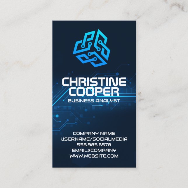 Modern Hexagon Tech Logo Business Card (Front)